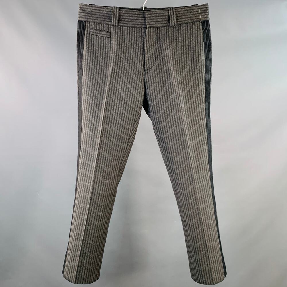 MARC JACOBS Size 34 Black Grey Stripe Virgin Wool Straight Dress Pants